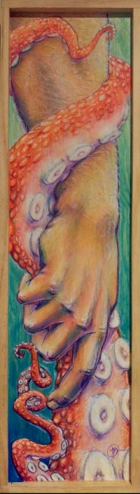 Alaskan artist Jamie Bottoms, Hand in Hand watercolor pencil painting